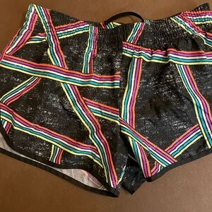Danskin Black Athletic Shorts with Neon Stripe Pattern